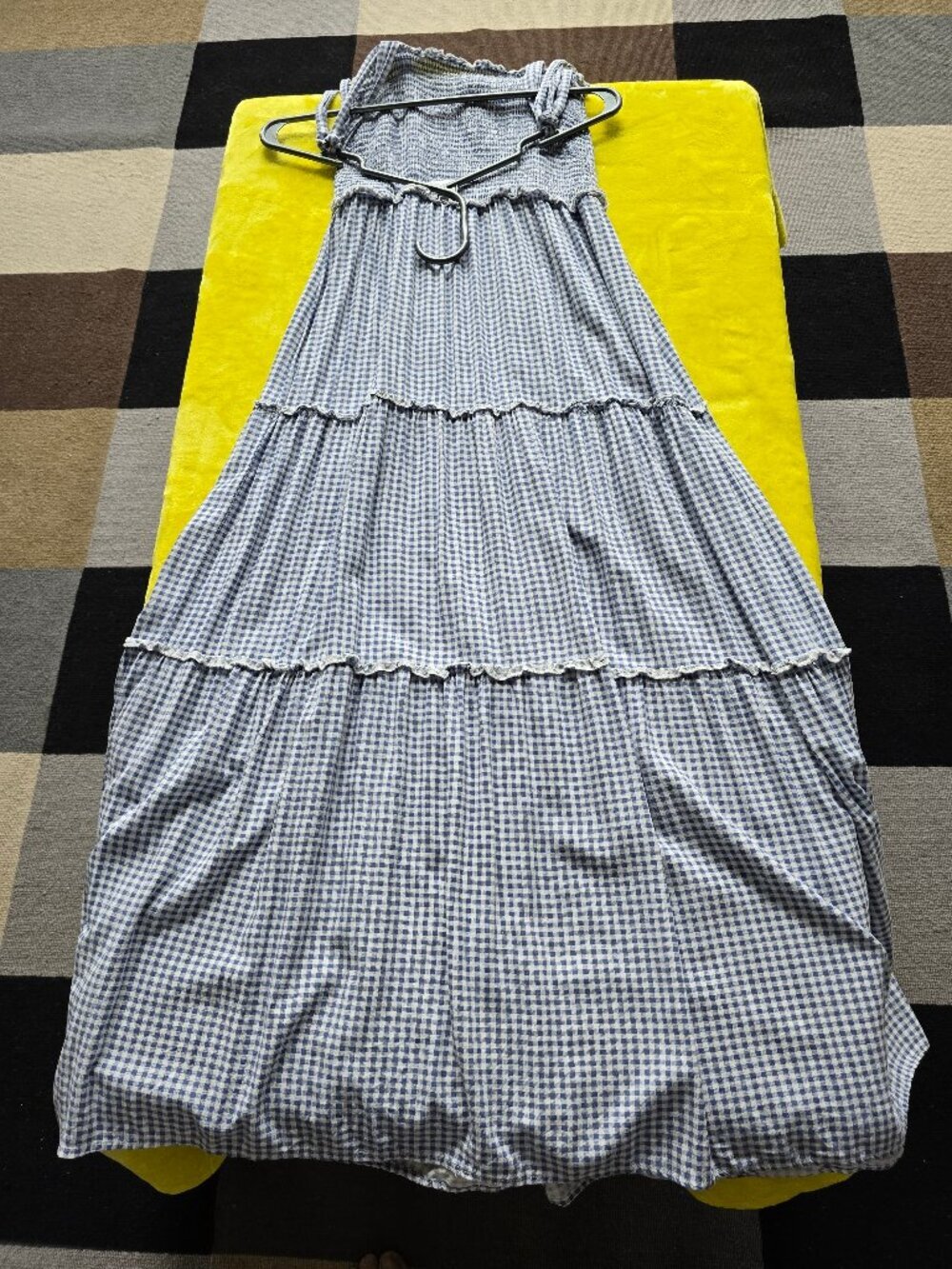 Bebop Tiered Maxi Dress Blue Blue Smocked Tie Strap Boho SIZE M